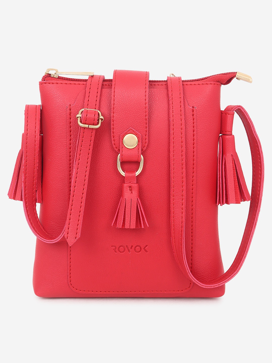 

ROVOK PU Swagger Sling Bag with Tasselled Handbags, Red