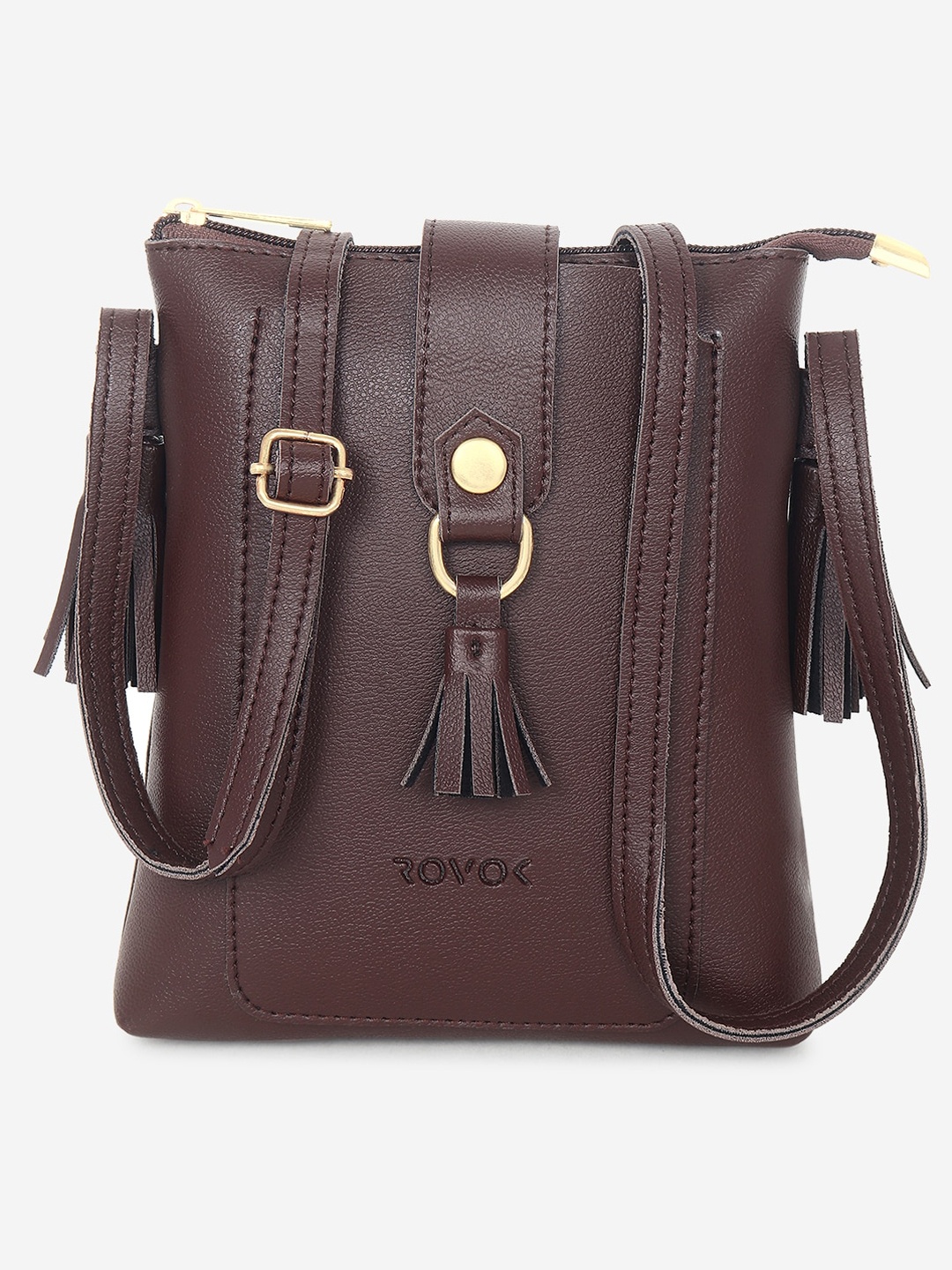 

ROVOK Women PU Structured Sling Bag with Tasselled, Coffee brown