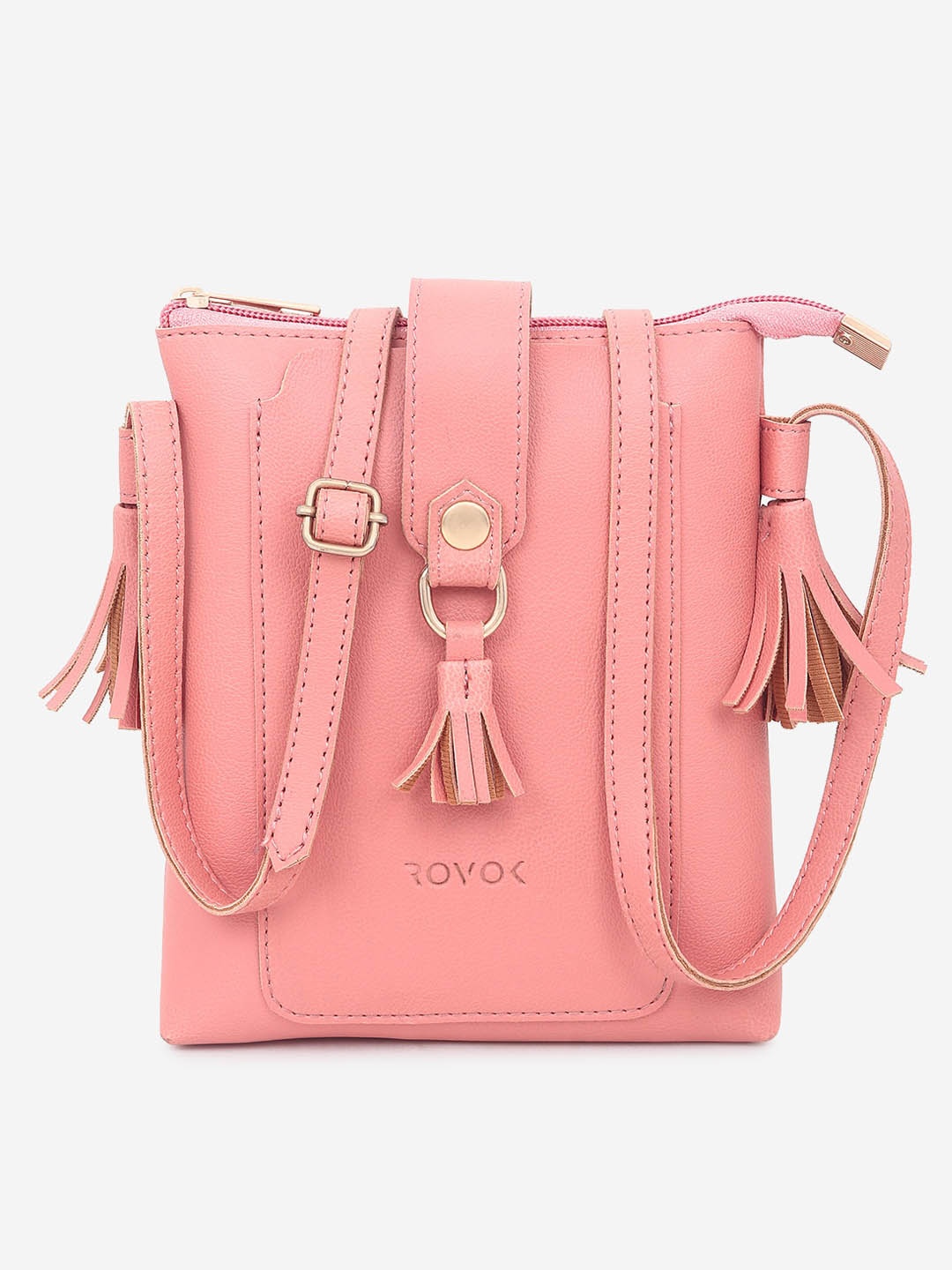 

ROVOK Women PU Structured Sling Bag with Tasselled, Peach