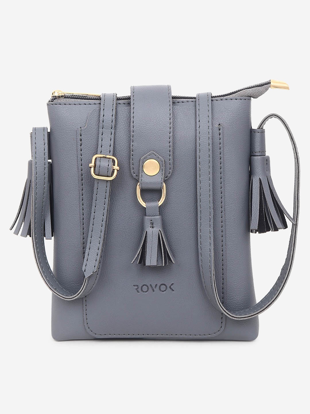 

ROVOK Structured Sling Bag with Tasselled, Grey