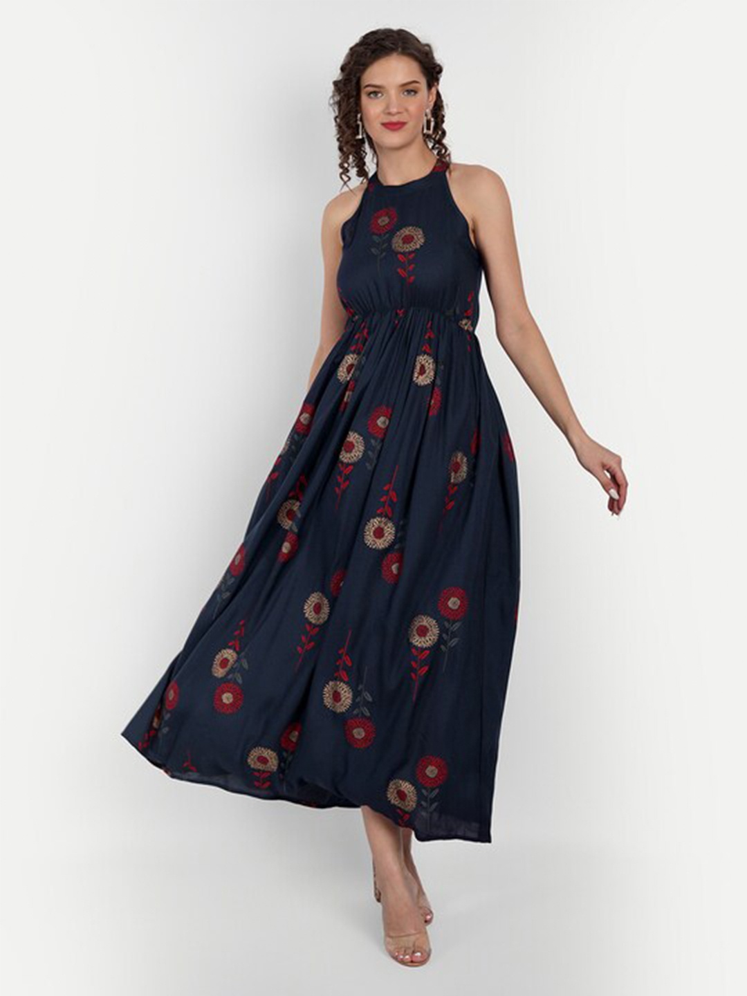 

PURSHOTTAM WALA Floral Printed Ethnic Maxi Dress, Blue