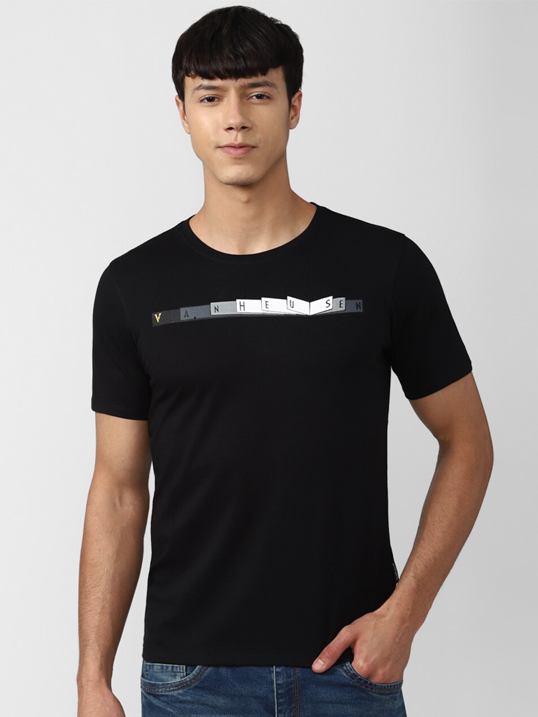 

V Dot Men Pure Cotton Slim Fit T-shirt, Black