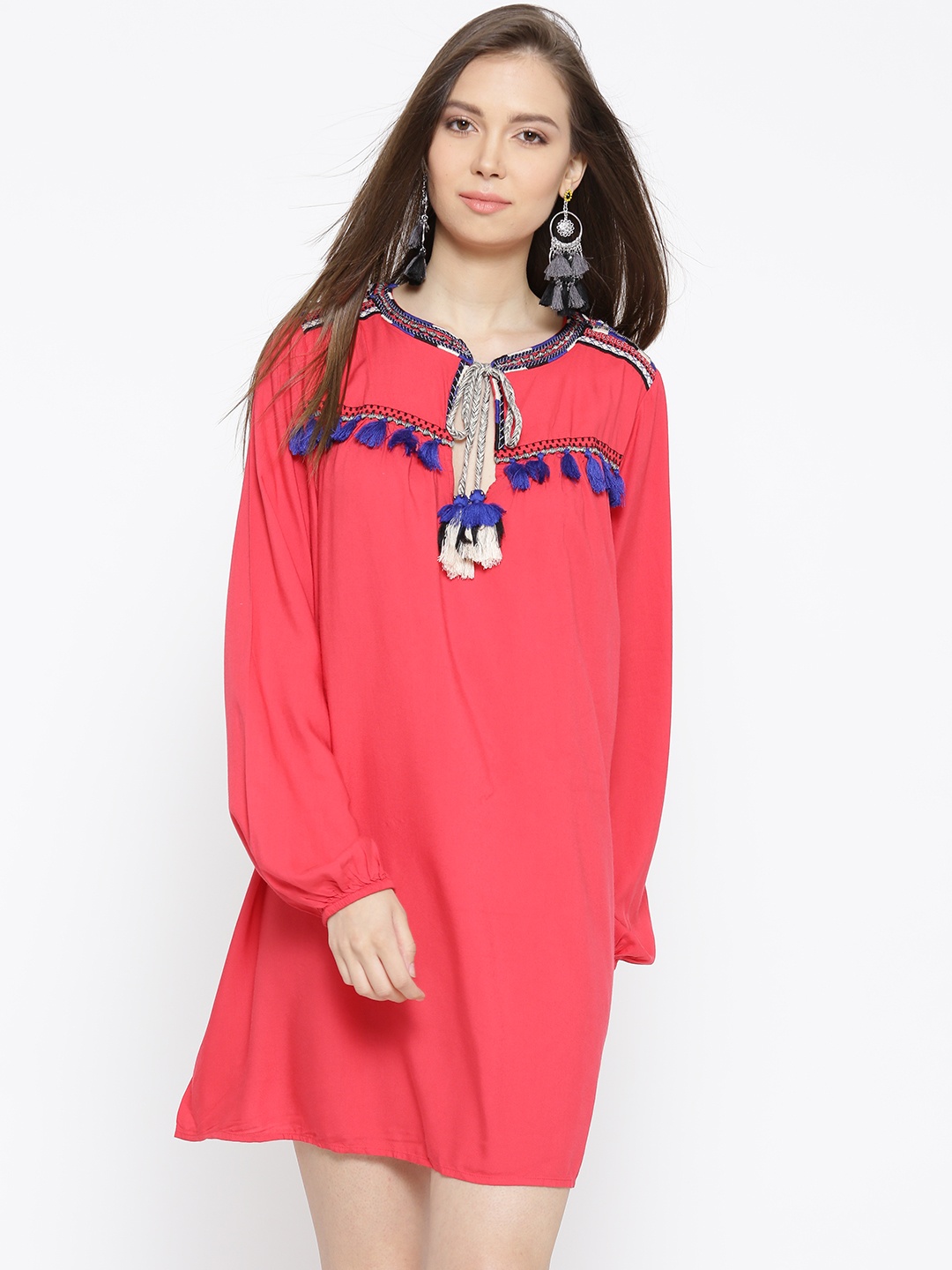 

FOREVER 21 Women Pink Solid A-Line Dress