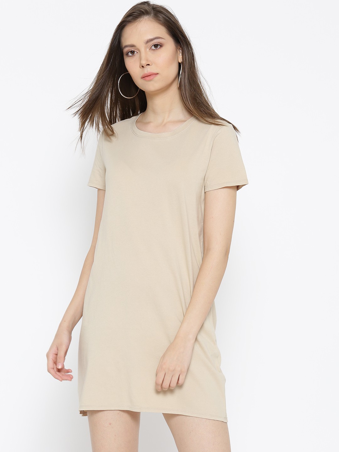 

FOREVER 21 Women Beige Solid T-shirt Dress