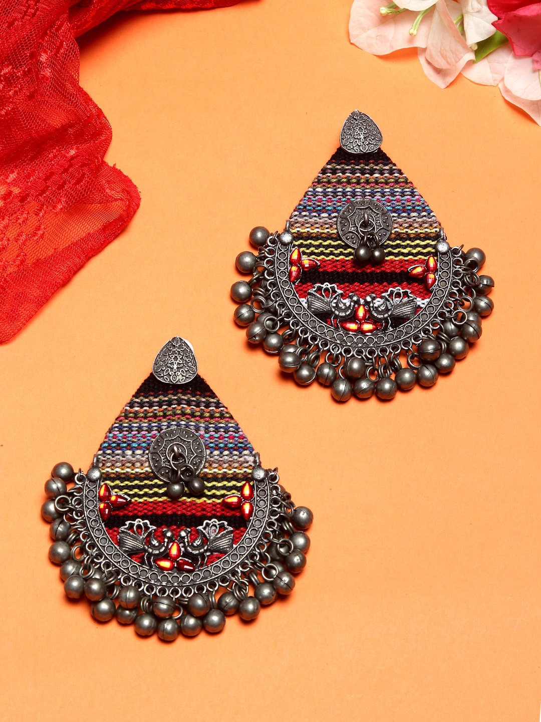 

Dhrohar Teardrop Shaped Drop Earrings, Silver