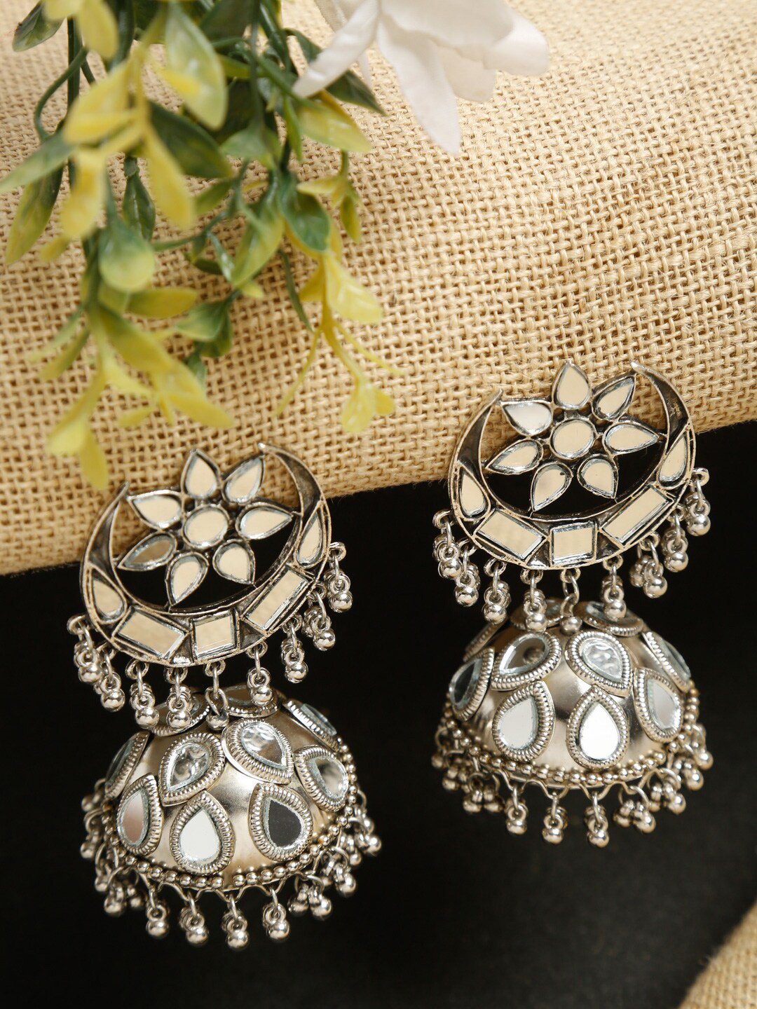 

Dhrohar Crescent Shaped Jhumkas Earrings, Silver