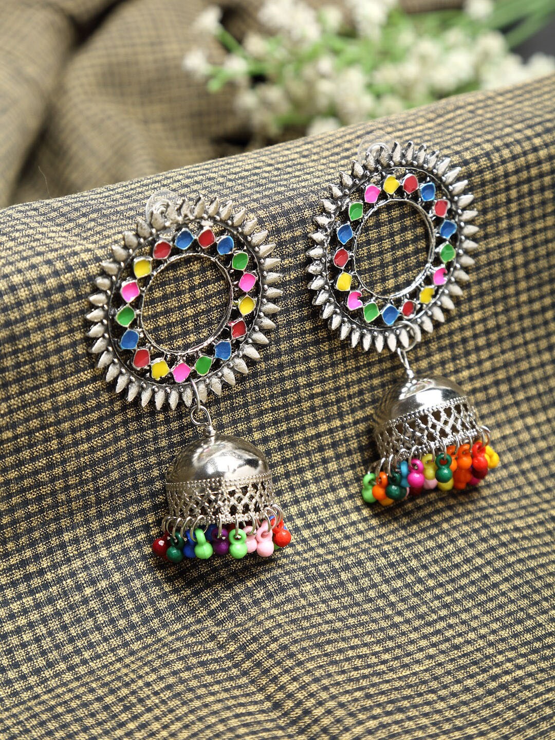 

Dhrohar Dome Shaped Drop Earrings, Silver