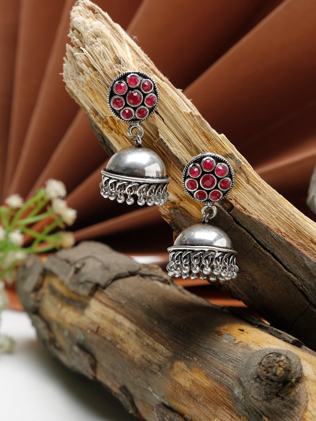 

Dhrohar Contemporary Jhumkas Earrings, Red