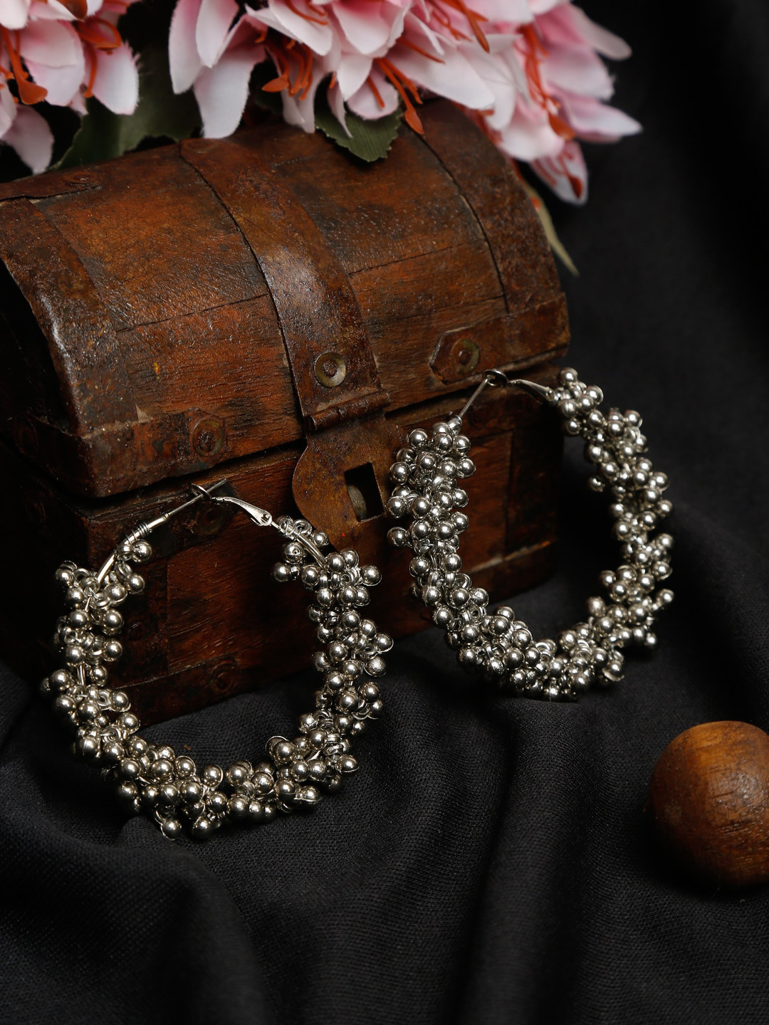 

Dhrohar Silver-Toned Circular Hoop Earrings