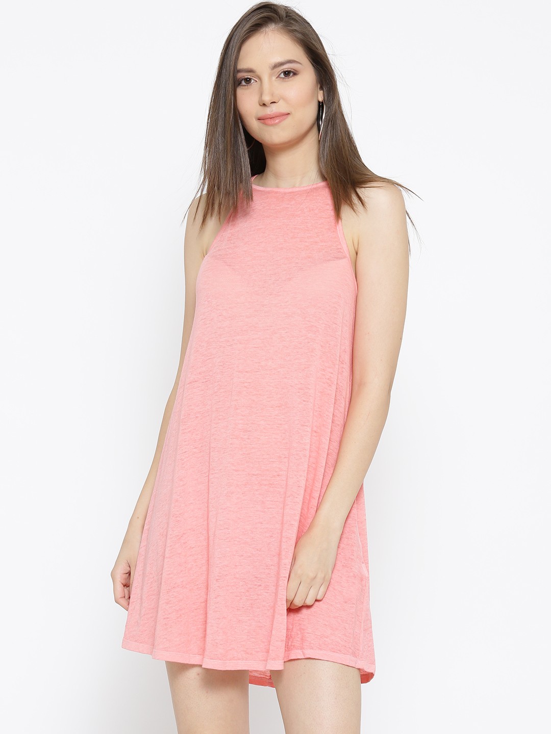 

FOREVER 21 Women Pink Solid A-Line Dress