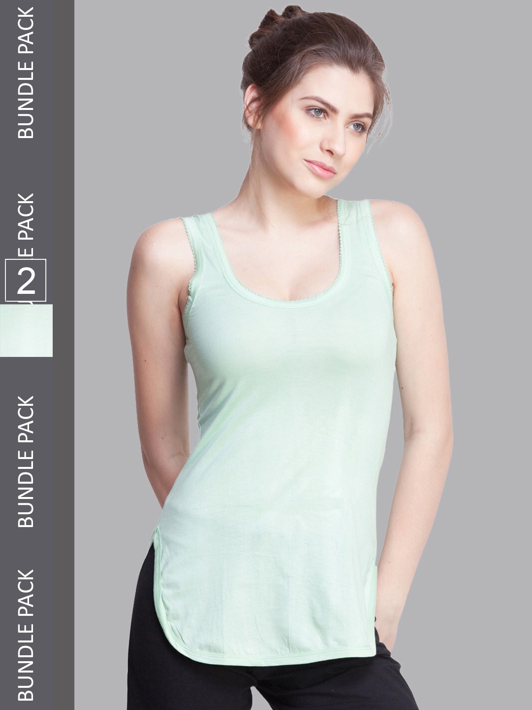 

Dollar Missy Pack Of 2 Non-Padded Pure Combed Cotton Camisoles MMBB-341-R3-LG-PO2, Sea green