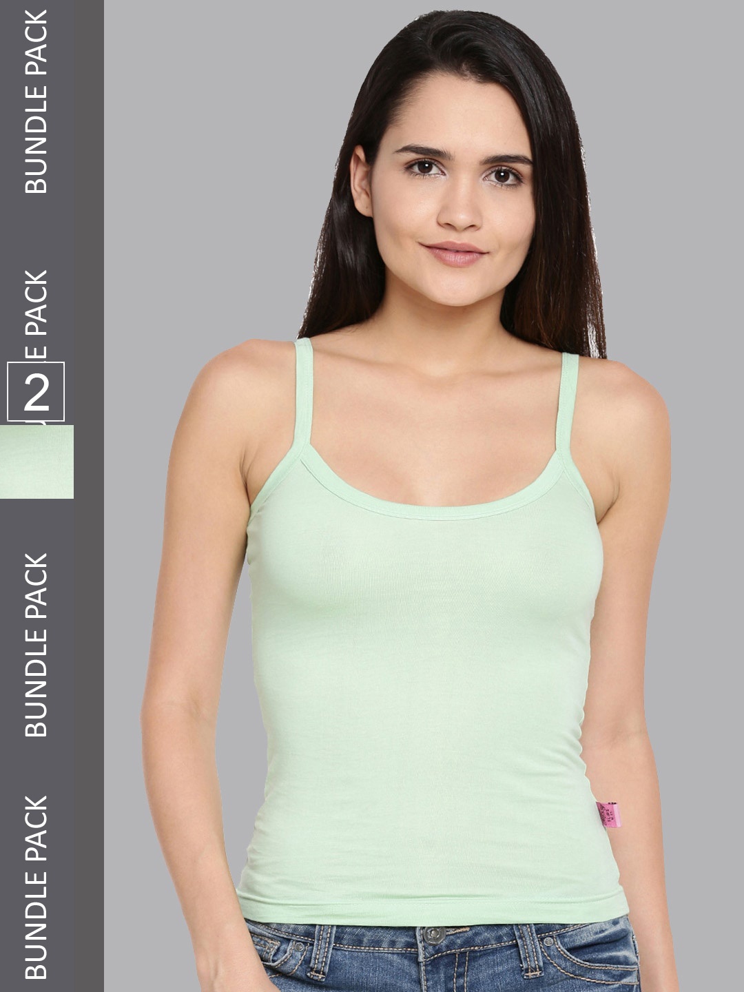 

Dollar Missy Pack of 2 Non-Padded Pure Super Combed Cotton Camisoles, Green