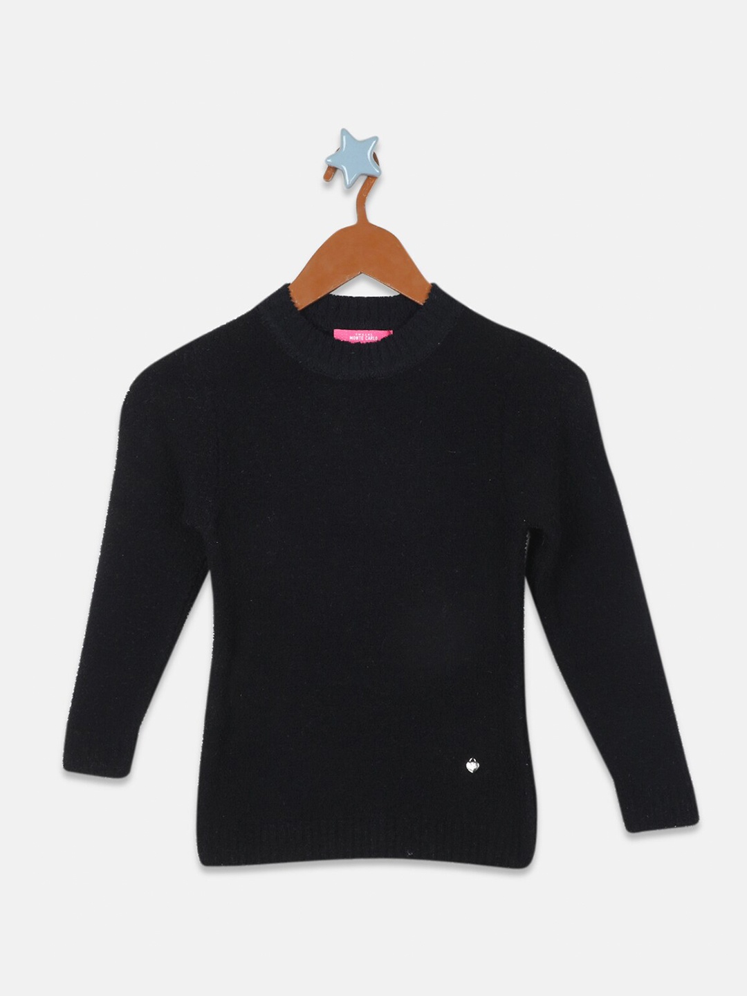 

Monte Carlo Girls Mock Collar Wool Pullover, Black
