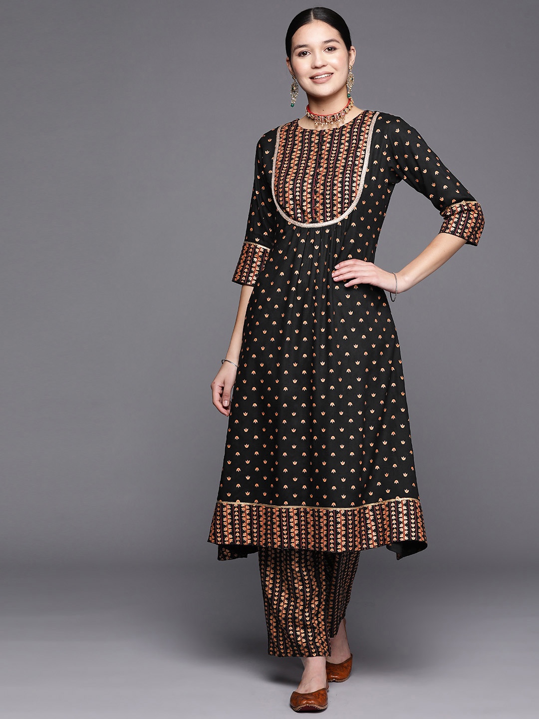 

Libas Floral Yoke Design Gotta Patti Kurta, Black