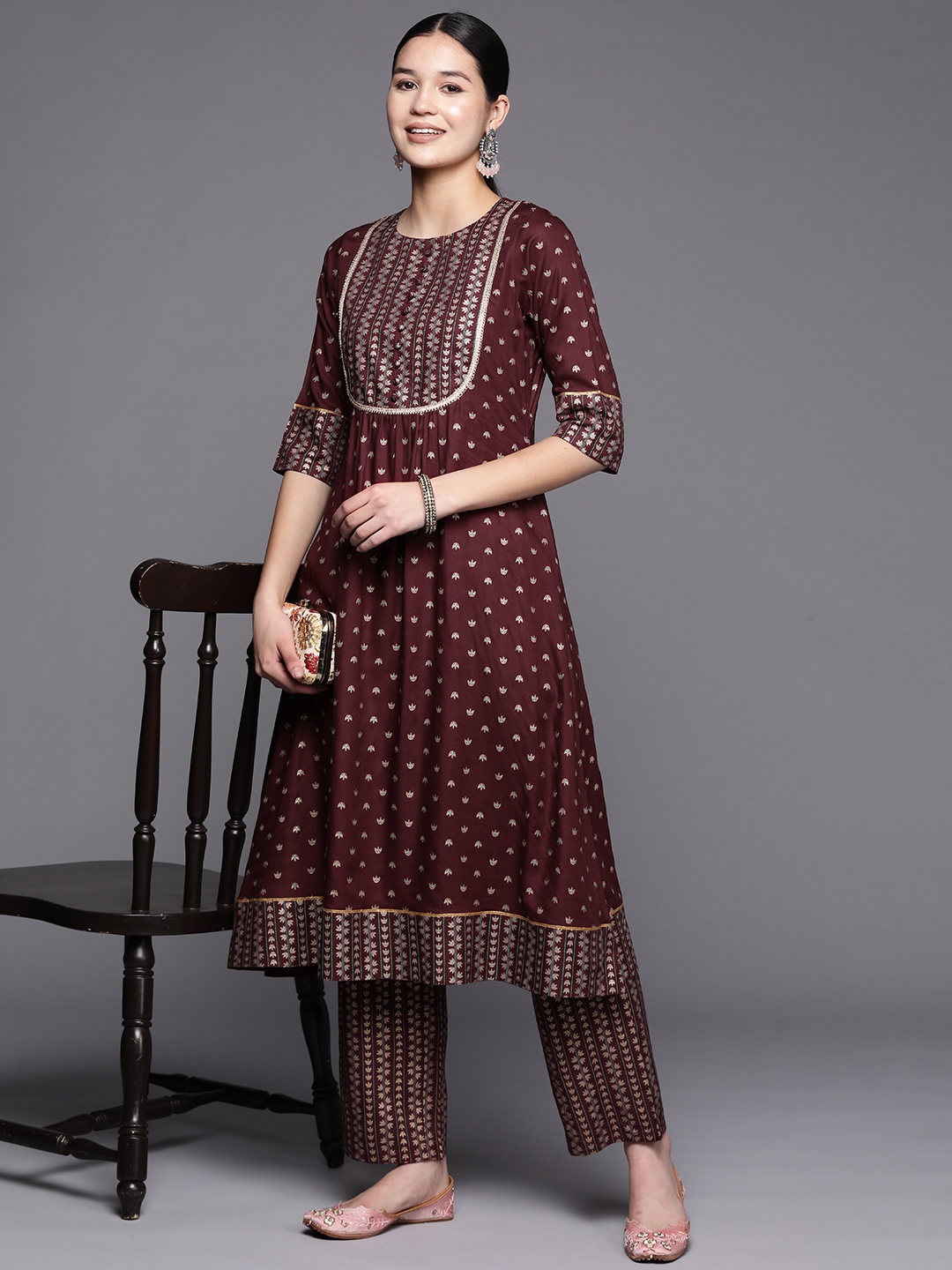 

Libas Women Ethnic Motifs Printed Gotta Patti Kurta, Maroon