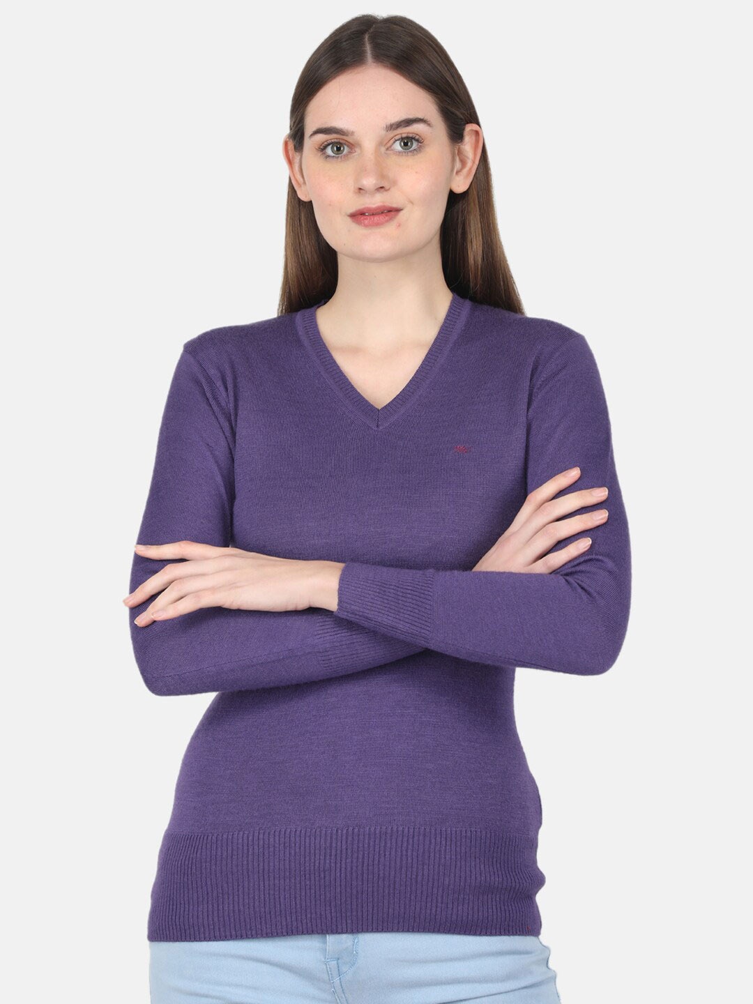 

Monte Carlo Women V Neck Long Sleeves Top, Purple