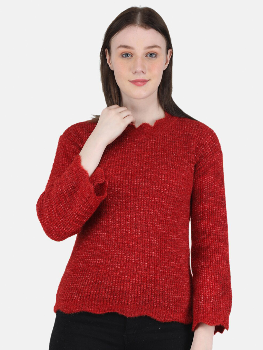 

Monte Carlo Women Wool Round Neck Casual Top, Red