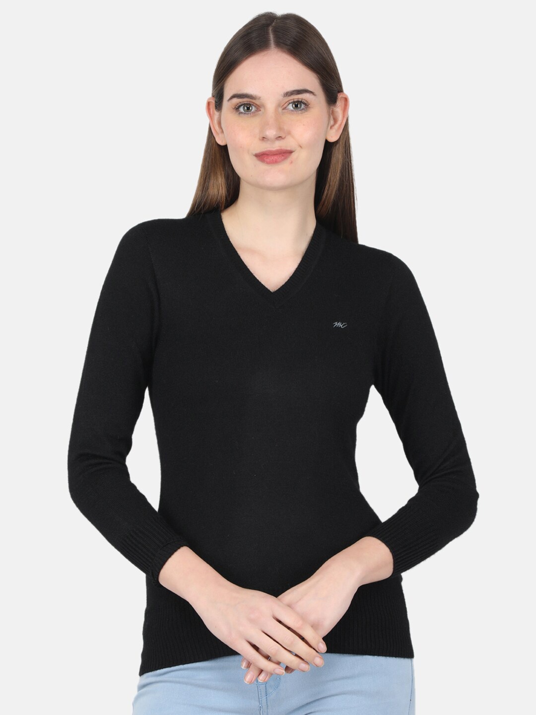 

Monte Carlo Women Solid Modal Nylon V -Neck Top, Black