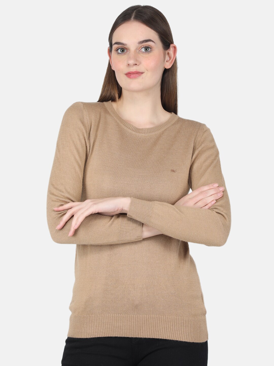 

Monte Carlo Women Solid Modal Nylon Round Neck Top, Brown