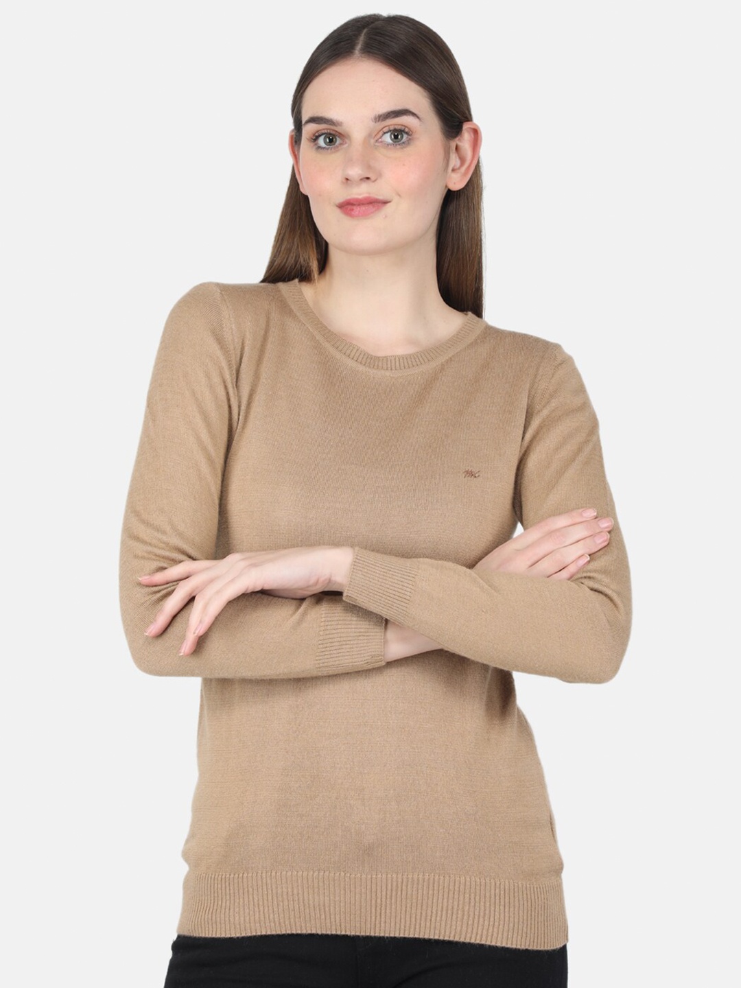 

Monte Carlo Brown Round Neck Ribbed Hemline Wool Top