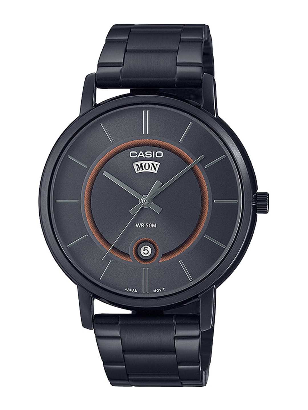 

CASIO Men Black Dial & Black Stainless Steel Bracelet Style Straps Analogue Watch A2042