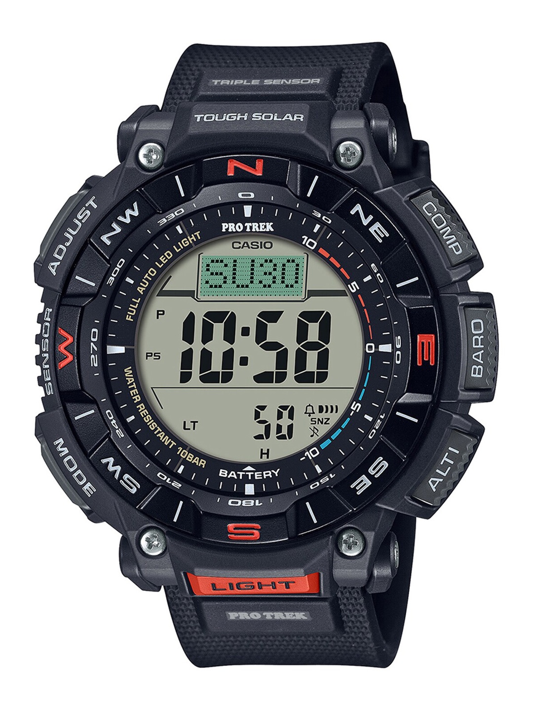

CASIO Men Grey Dial & Black Leather Straps Digital Solar Powered Watch