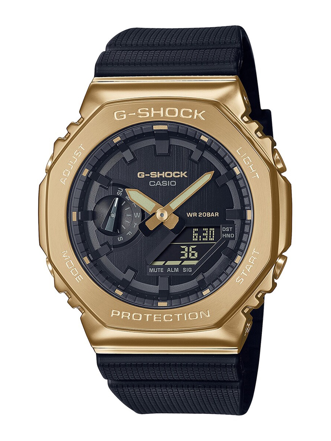 

CASIO Men G-Shock G-Steel GM-2100G-1A9DR Gold Ana-Digi Dial Black Resin Strap G1278