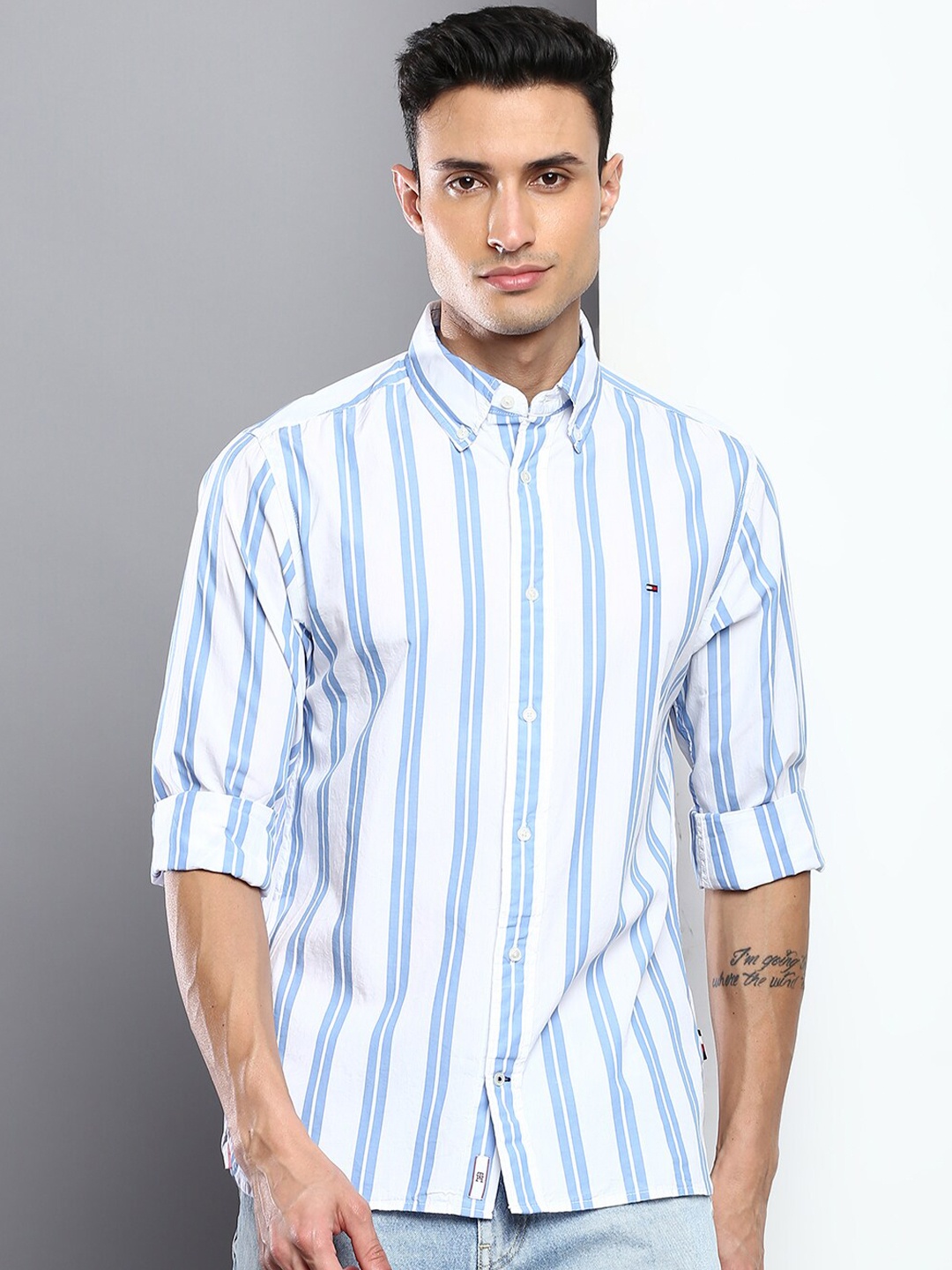

Tommy Hilfiger Men Striped Cotton Casual Shirt, White
