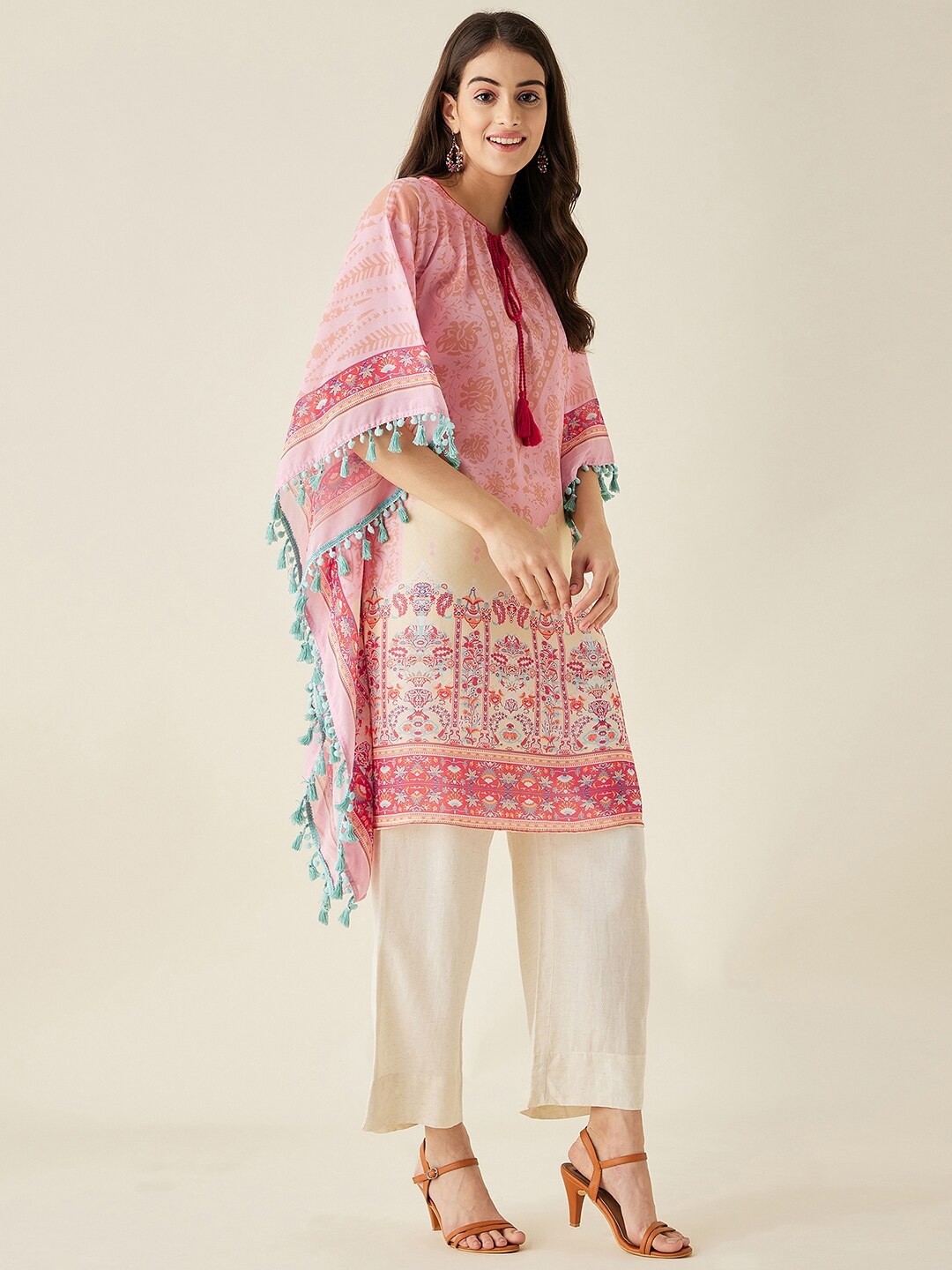 

The Kaftan Company Floral Printed Regular Georgette Kaftan Kurta, Pink