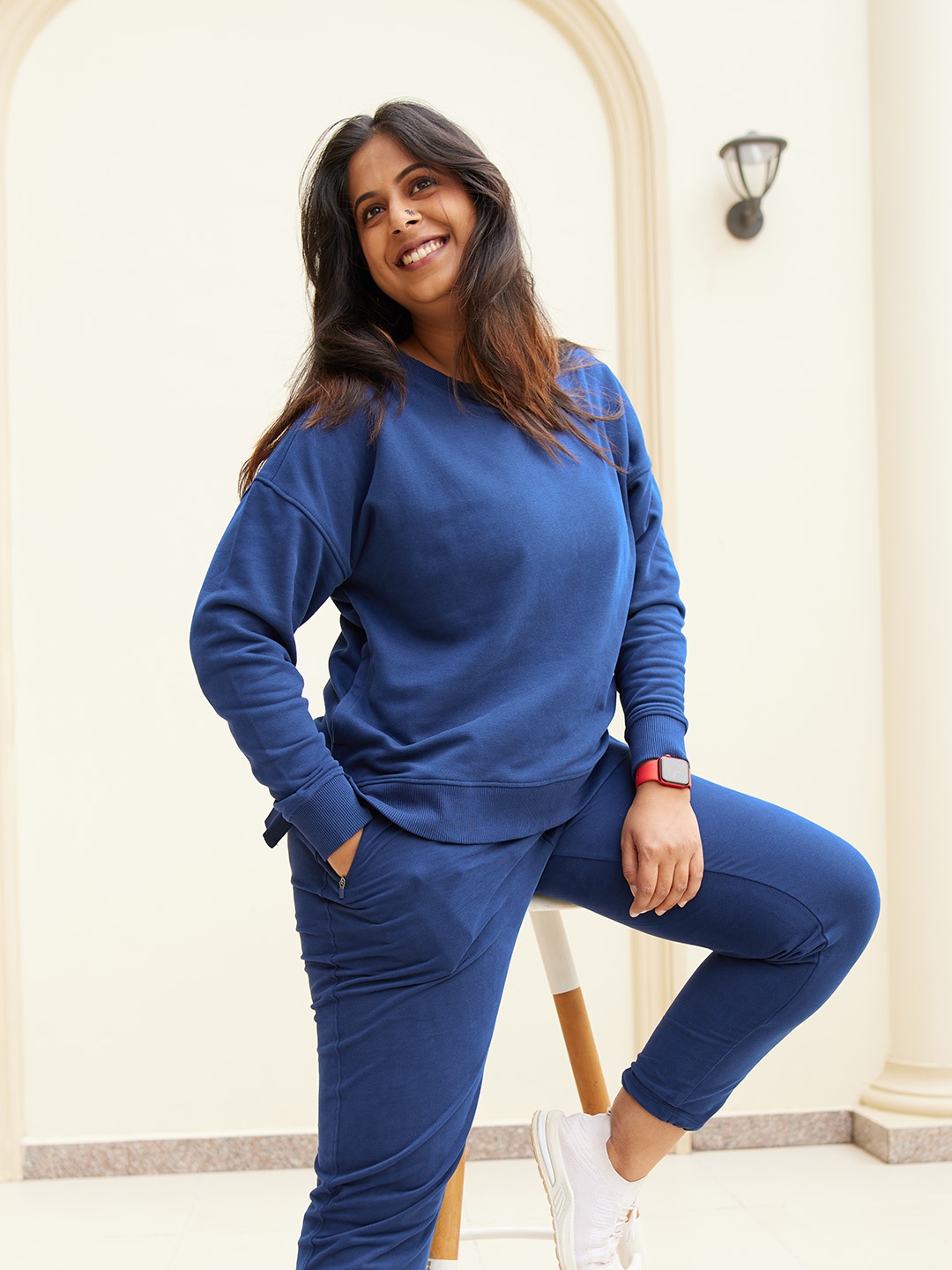 

Blissclub Rib Neck Relaxed Fit WillowSoft Everyday Cozy Sweatshirt, Navy blue