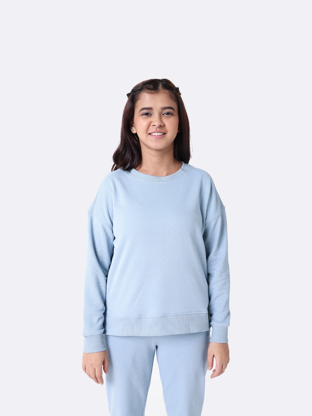 

Blissclub Rib Neck Relaxed Fit WillowSoft Everyday Cozy Sweatshirt, Blue