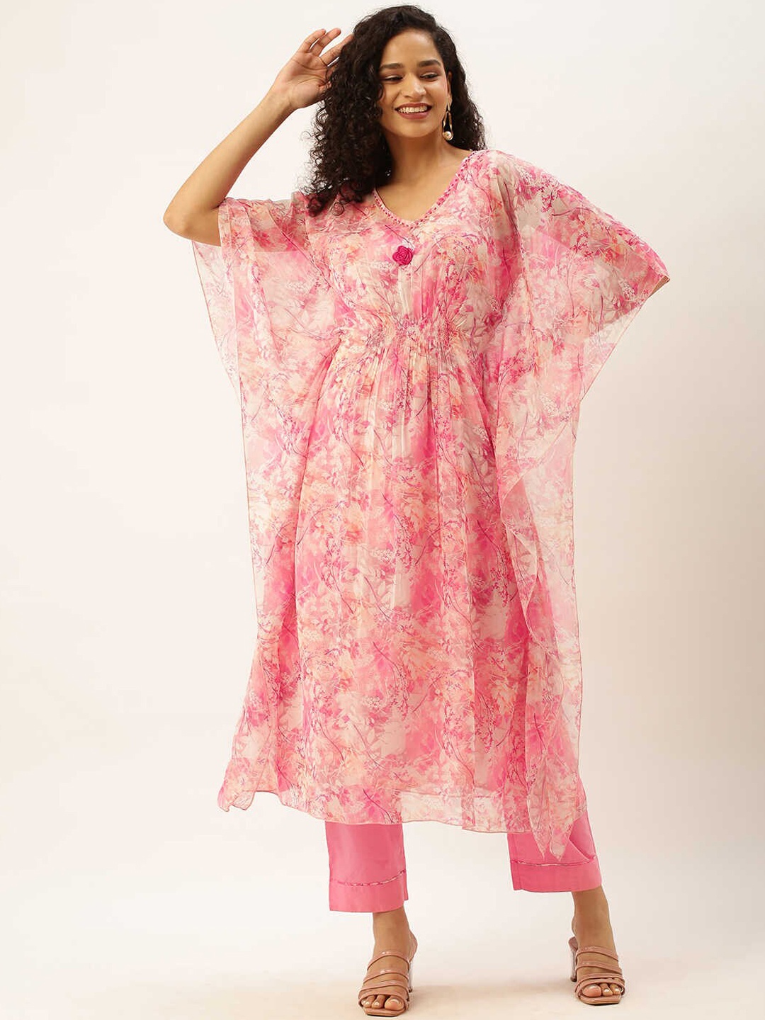 

ZOLA Women Pink Floral Printed Kaftan With Trousers