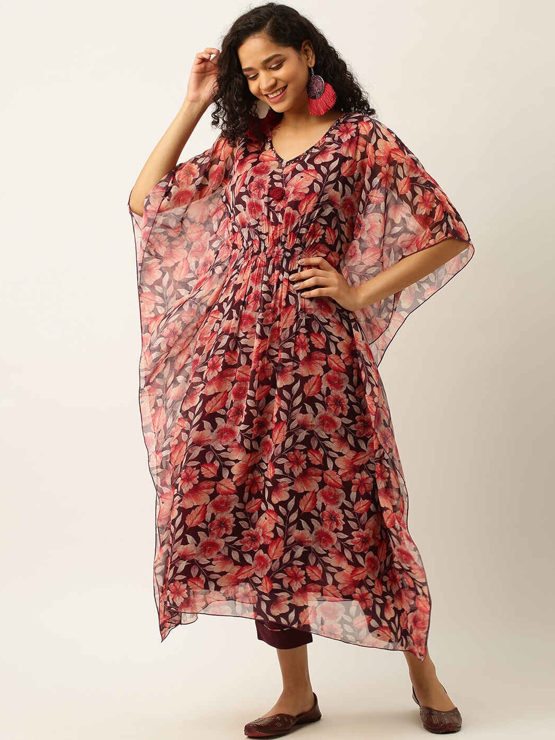 

ZOLA Floral Printed Kurta with Trousers, Maroon