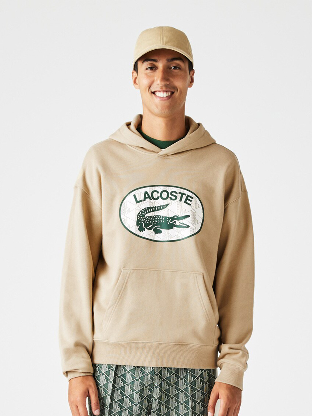 

Lacoste Men Printed Hooded Pure Cotton Sweatshirt, Beige