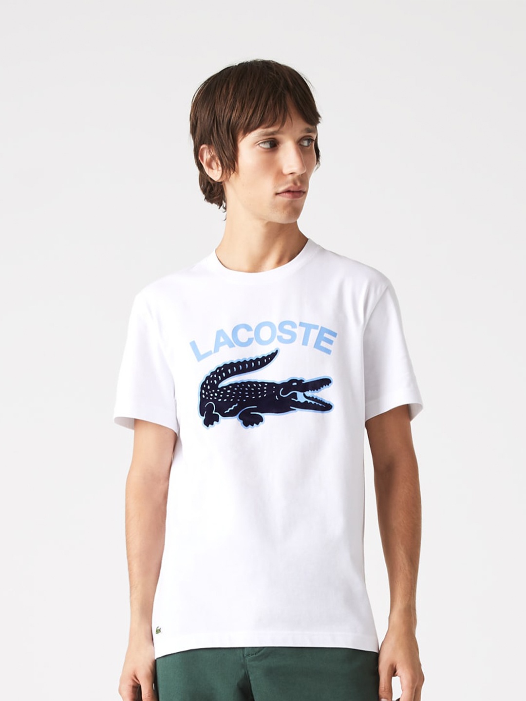 

Lacoste Men Brand Logo Printed Pure Cotton T-shirt, White