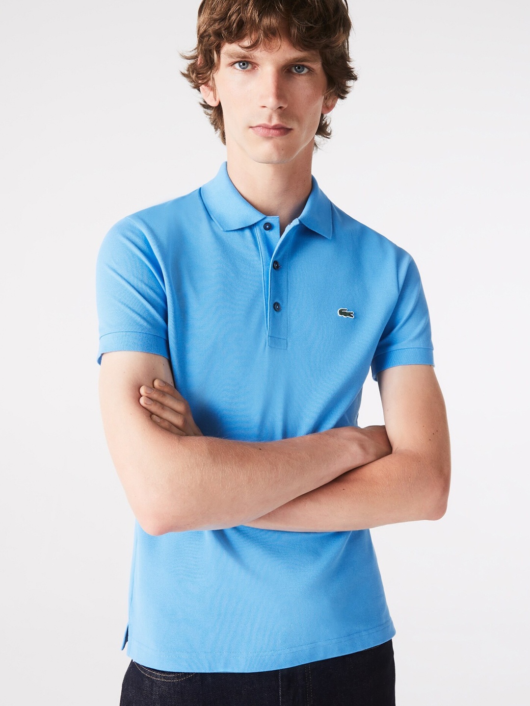 

Lacoste Men Blue Polo Collar Slim Fit Pure Cotton T-shirt