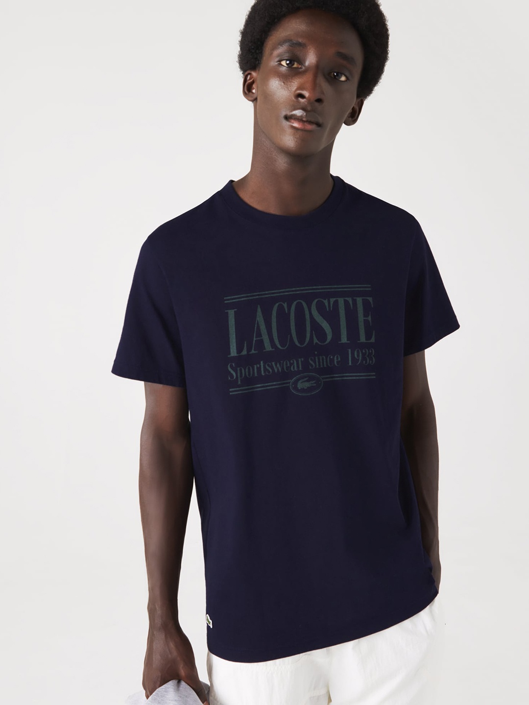 

Lacoste Men Typography Printed Cotton T-shirt, Navy blue