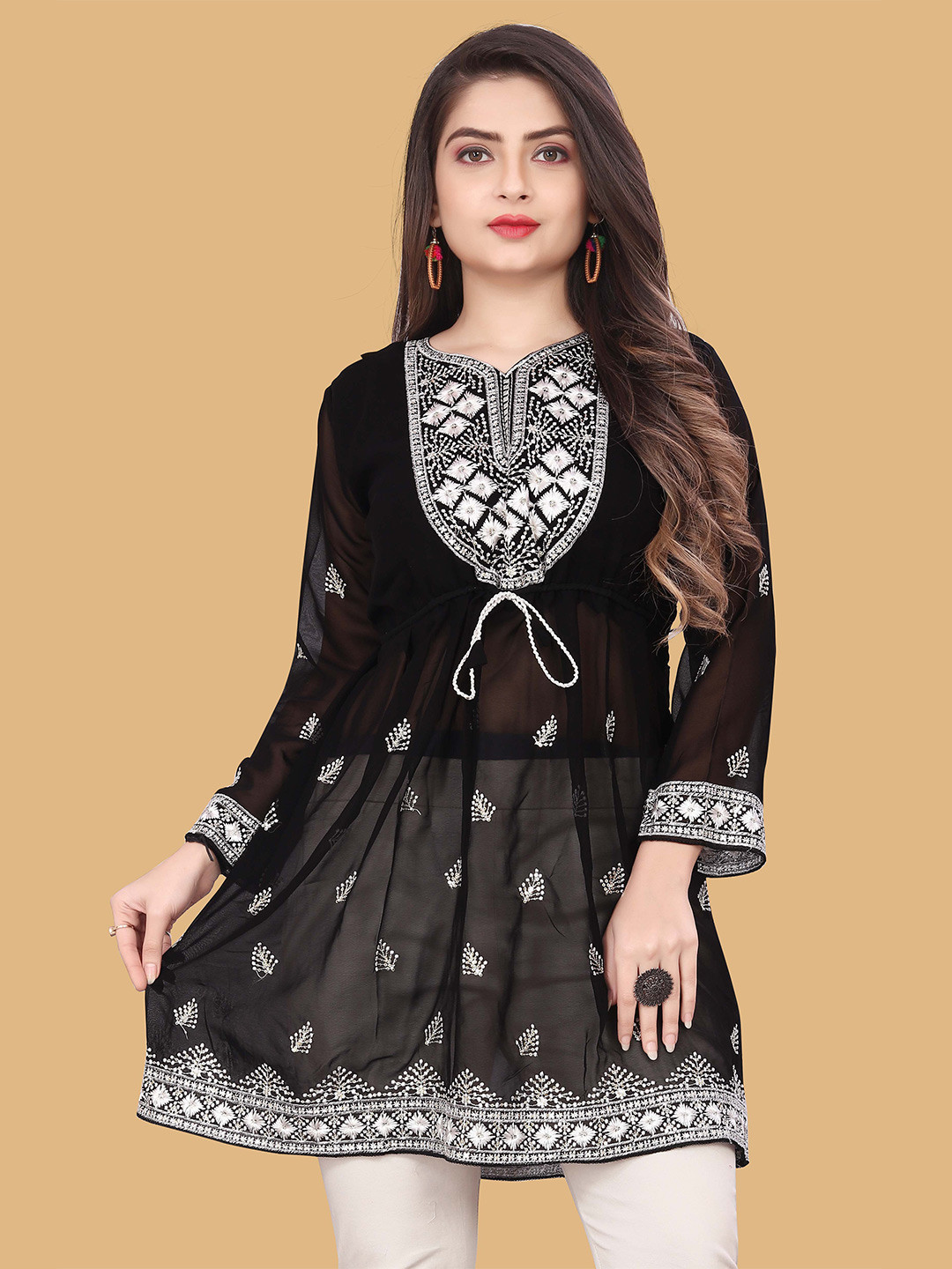 

WEAVETECH IMPEX Black Embellished Georgette Empire Top