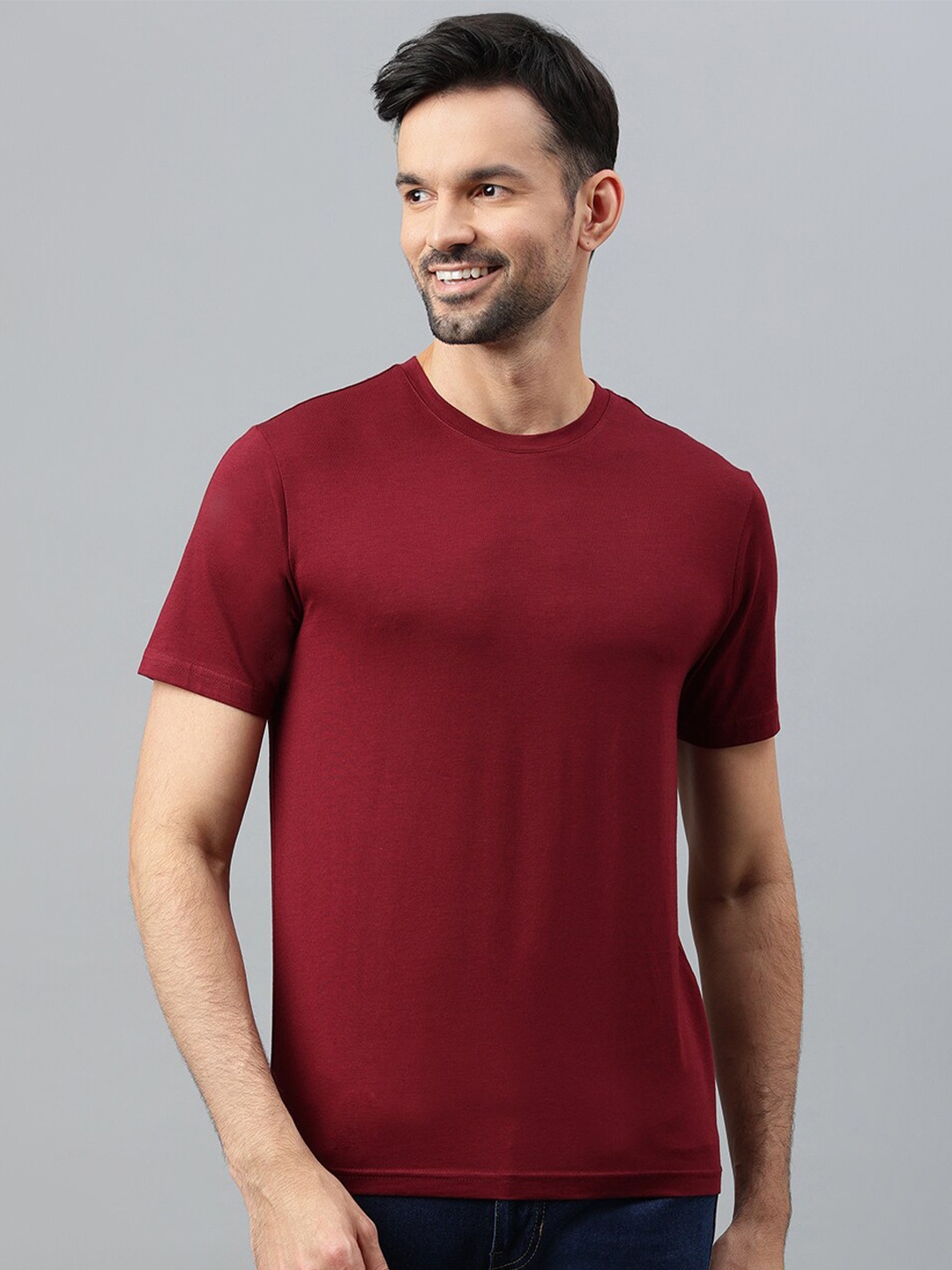

BESIMPLE Men Solid Cotton T-shirt, Burgundy