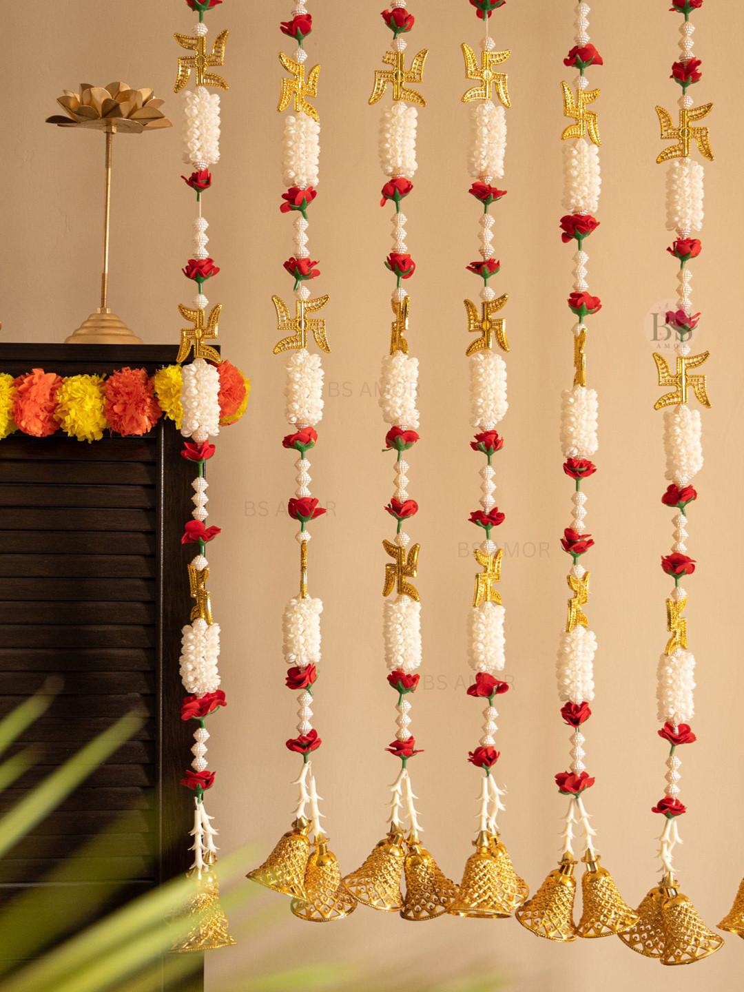 

BS AMOR Swasthik Khushi Mogra Gold-Toned & White Handmade Wall Dcor Torans