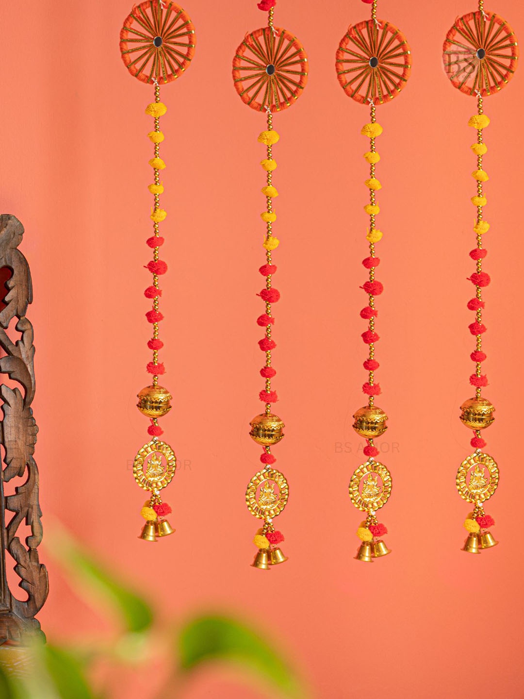 

BS AMOR Pack Of 6 Gold-Toned Ganesh Chakri Torans Garland Wall Decor