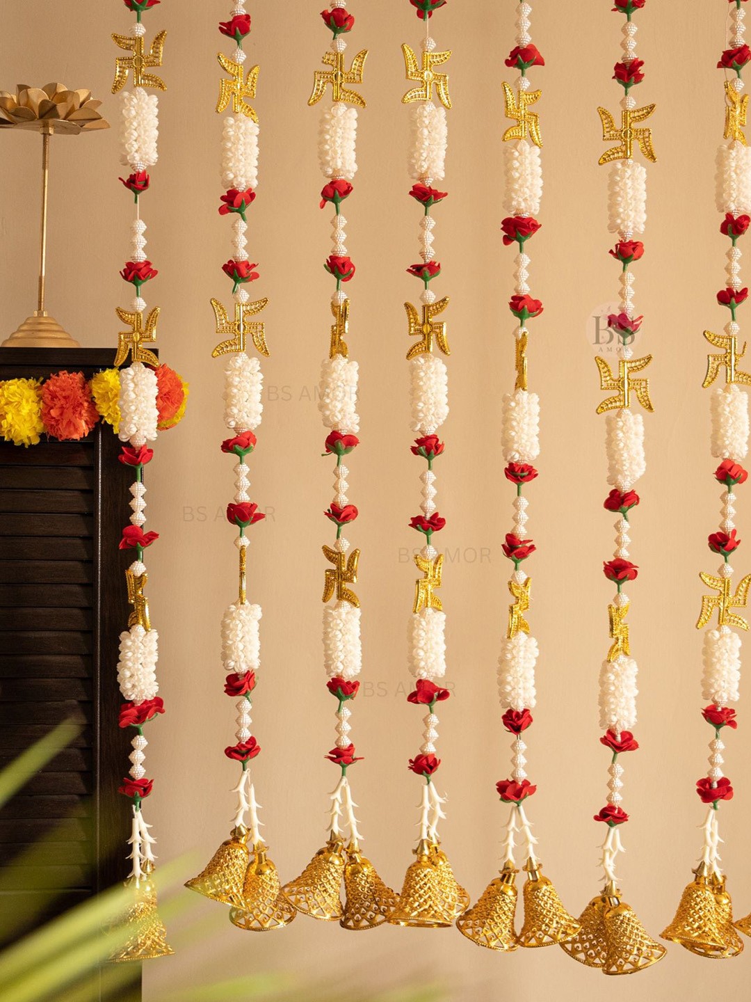 

BS AMOR Swasthik Khushi Mogra Gold-Toned & White Handmade Wall Dcor Torans