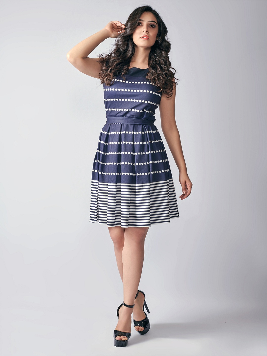 

ASPORA Fit & Flare Geometric Printed Dress, Blue