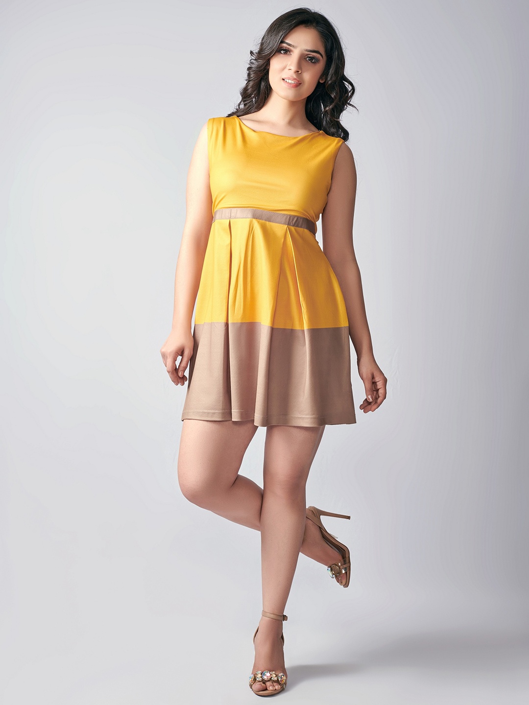 

ASPORA Colourblocked Fit & Flare Dress, Yellow