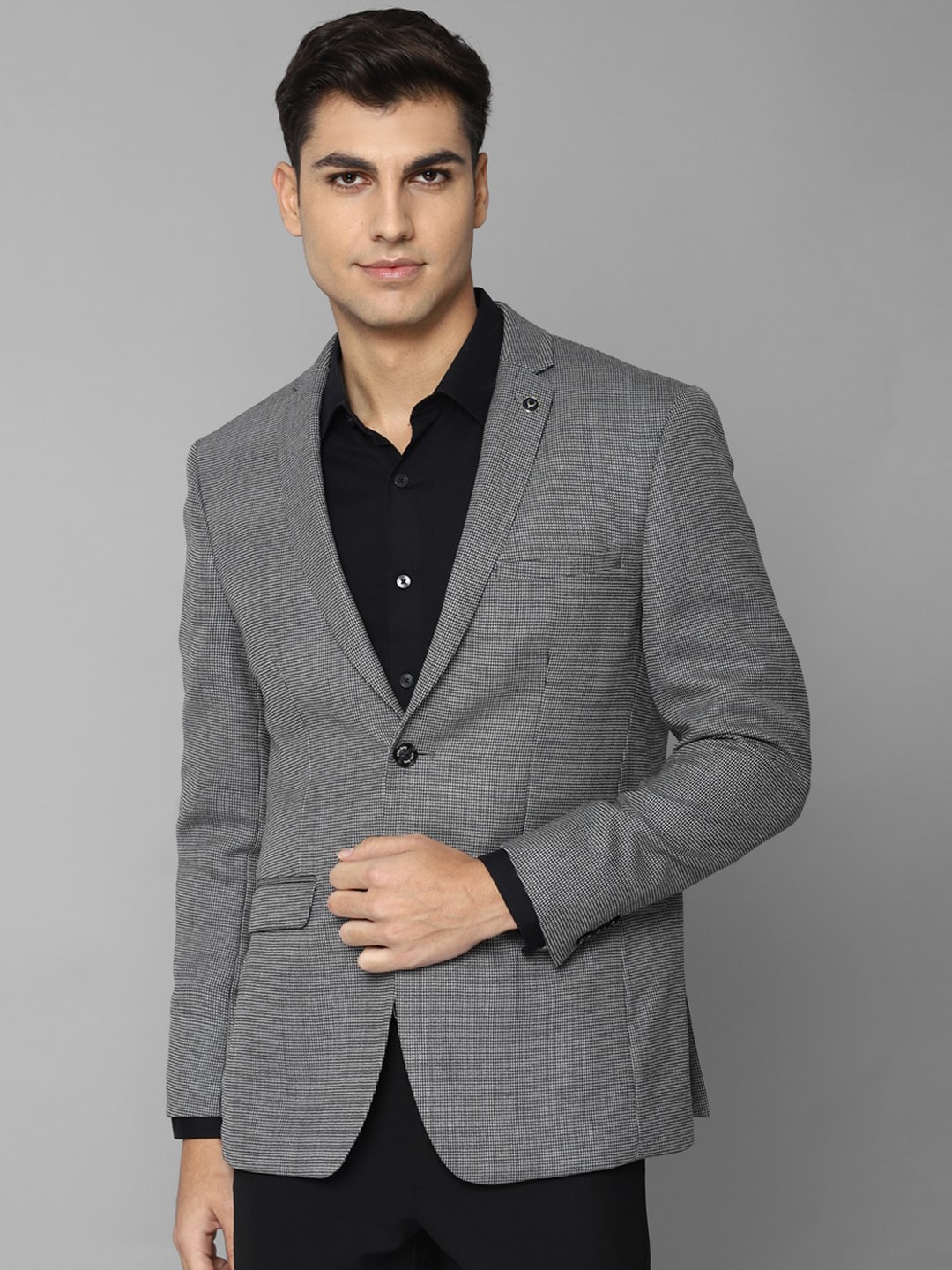 

Allen Solly Men Self Design Slim-Fit Single-Breasted Woolen Blazer, Grey
