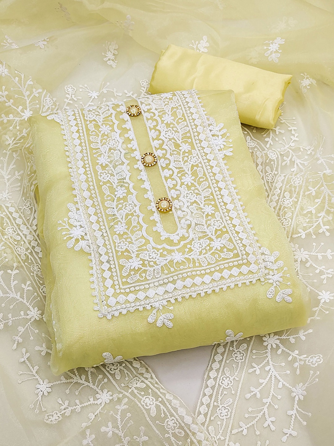 

KALINI Embroidered Organza Unstitched Dress Material, Yellow