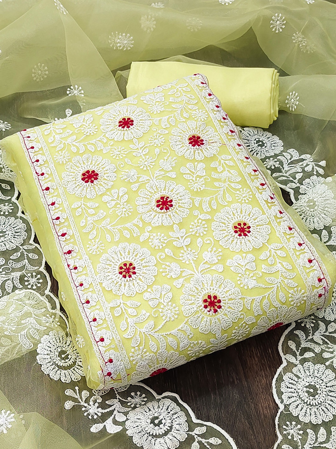 

KALINI Embroidered Organza Unstitched Dress Material, Yellow
