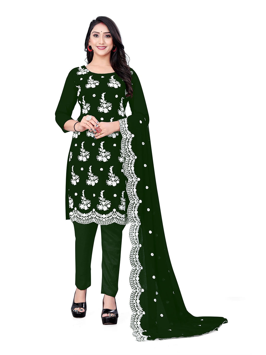 

KALINI Embroidered Unstitched Dress Material, Green