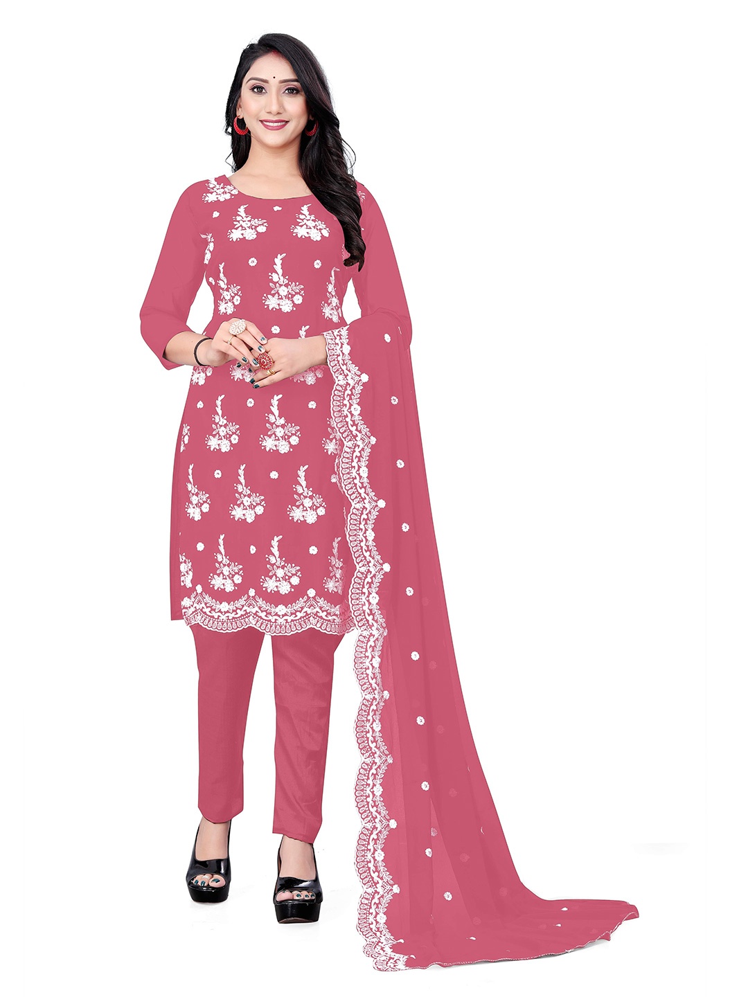 

KALINI Women Embroidered Unstitched Dress Material, Pink