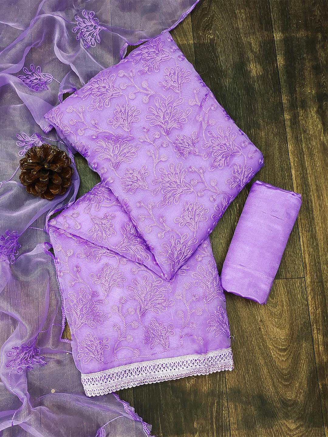 

KALINI Embroidered Organza Unstitched Dress Material, Lavender